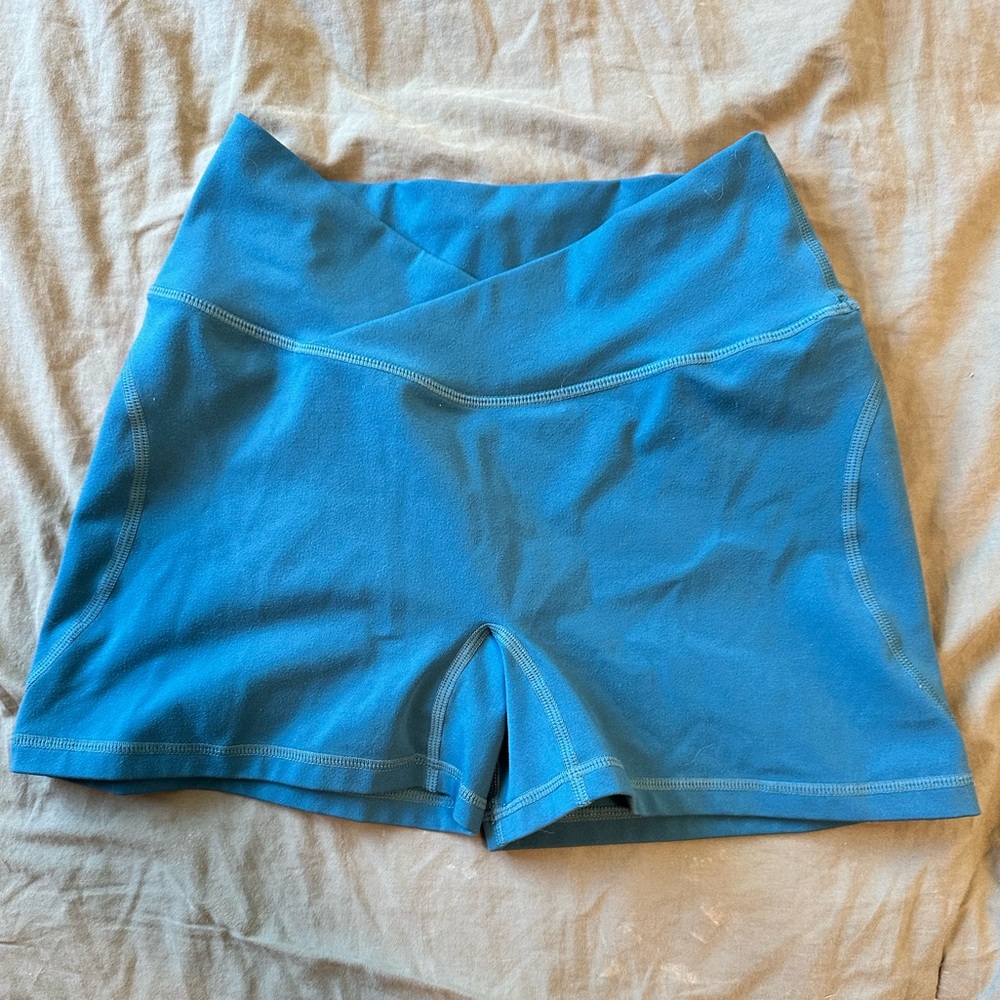 Alphalete blue cross waist spandex shorts